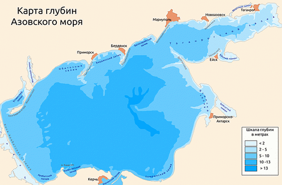Глубина Азовского моря — Карта глубин Глубина Азовского моря — Карта глубин